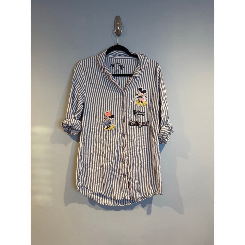 Disney Mickey & Minnie Striped Button-Down Top – Women’s Medium